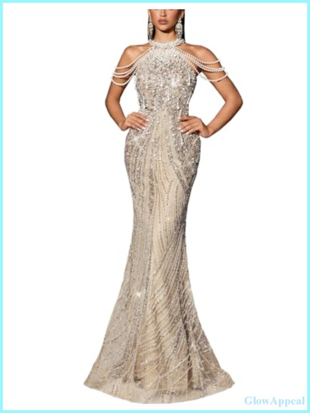 Sequin Mermaid Evening Gown Halter Beaded Prom Dress Bodycon Backless Fishtail